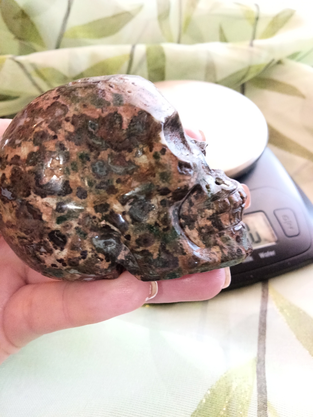 2.8" Hand carved Rainforest Jasper Skull